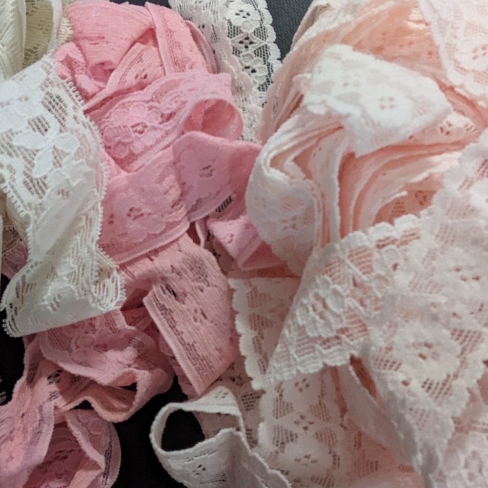 Elastic/Stretchable Lace Trim - Lot of 3 Remnants - Over 17 Yards Total